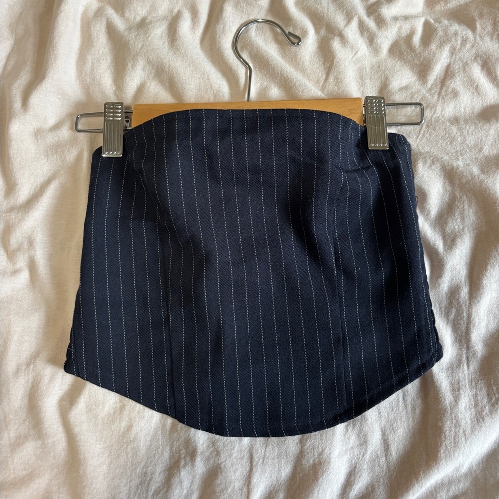 Navy Pinstripe Women's Strapless Crop Top